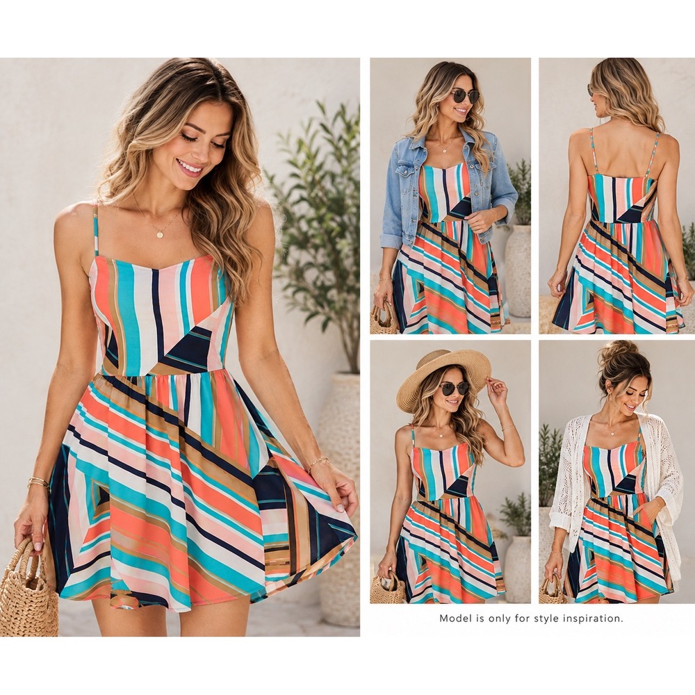 American Rag Striped Dress Womens S Multi Color Cotton Fit Flare Mini Sun Dress
